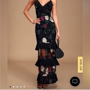 Lulus True to Heart Black Floral Embroidered Maxi Dress